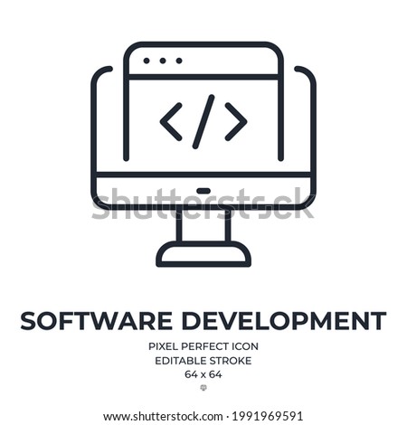 Software development concept editable stroke outline icon isolated on white background flat vector illustration. Pixel perfect. 64 x 64.