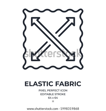 Elastic fabric feature tag editable stroke outline icon isolated on white background flat vector illustration. Pixel perfect. 64 x 64.