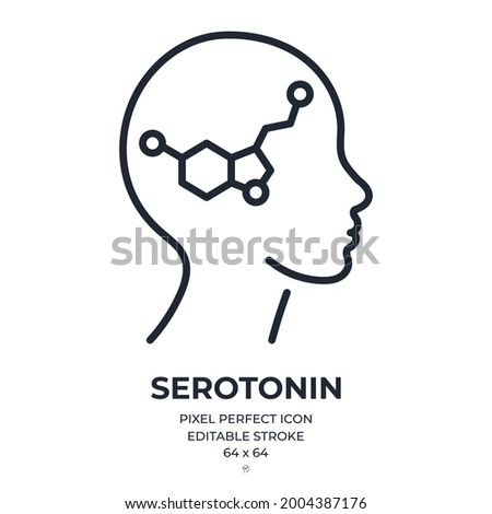 Serotonin editable stroke outline icon isolated on white background flat vector illustration. Pixel perfect. 64 x 64.