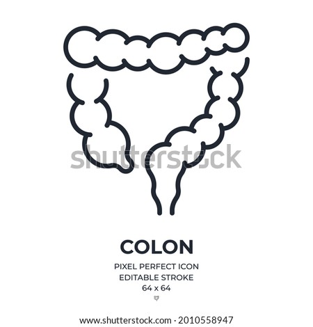 Colon or large intestine editable stroke outline icon isolated on white background flat vector illustration. Pixel perfect. 64 x 64.