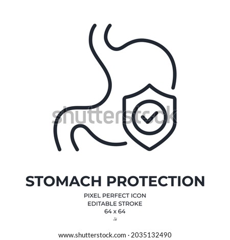 Stomach protection concept icon editable stroke outline icon isolated on white background flat vector illustration. Pixel perfect. 64 x 64.