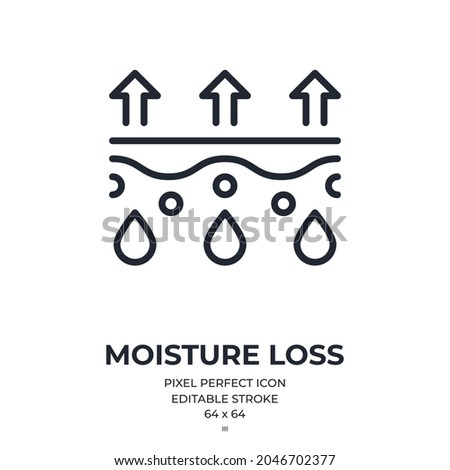 Dry skin and moisture loss concept editable stroke outline icon isolated on white background flat vector illustration. Pixel perfect. 64 x 64.