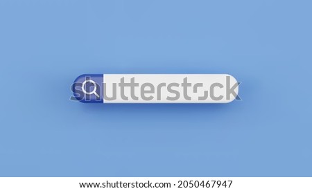 3D search bar render isolated in blue background. Online research and UI concept vector illustration.