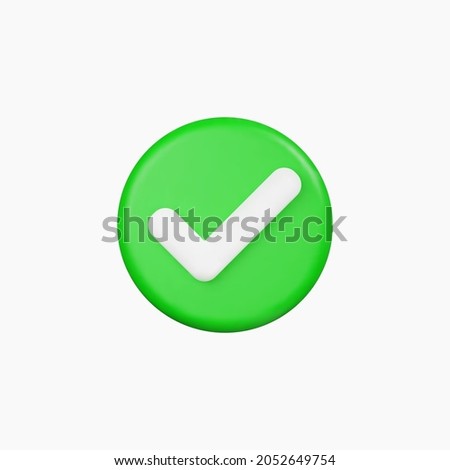 Green check mark icon isolated on white background. 3D render vector illustration.