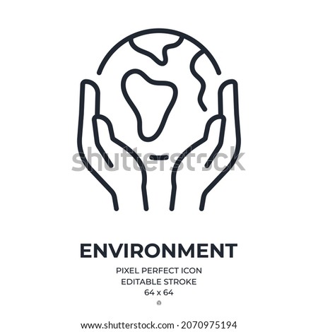 Earth and environment protection concept editable stroke outline icon isolated on white background flat vector illustration. Pixel perfect. 64 x 64.