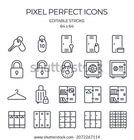 Storage related editable stroke outline icons set isolated on white background flat vector illustration. Pixel perfect. 64 x 64.