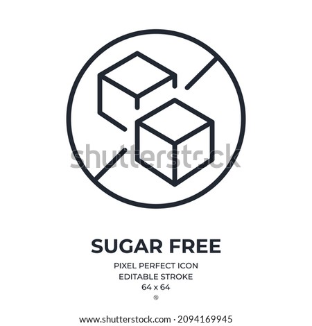 Sugar free editable stroke outline icon isolated on white background flat vector illustration. Pixel perfect. 64 x 64.