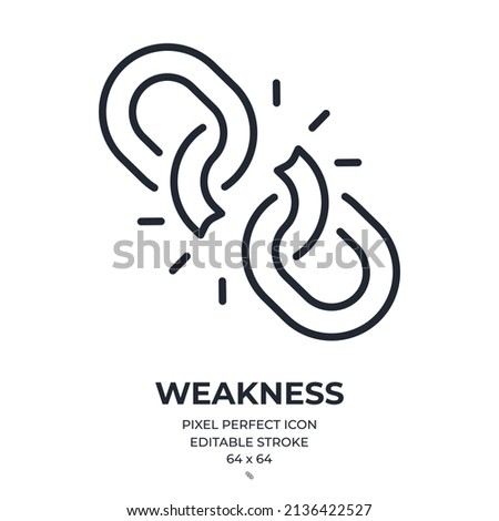 Broken chain or weakness concept editable stroke outline icon isolated on white background flat vector illustration. Pixel perfect. 64 x 64.	 Foto stock © 