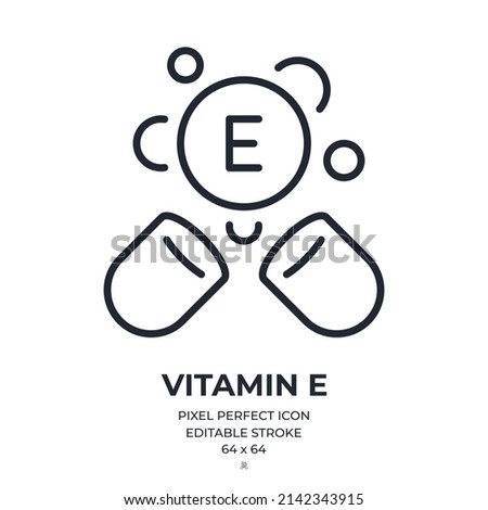 Vitamin E editable stroke outline icon isolated on white background flat vector illustration. Pixel perfect. 64 x 64.