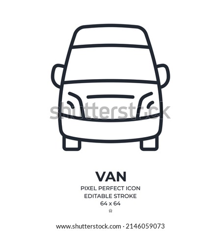 Van editable stroke outline icon isolated on white background flat vector illustration. Pixel perfect. 64 x 64.