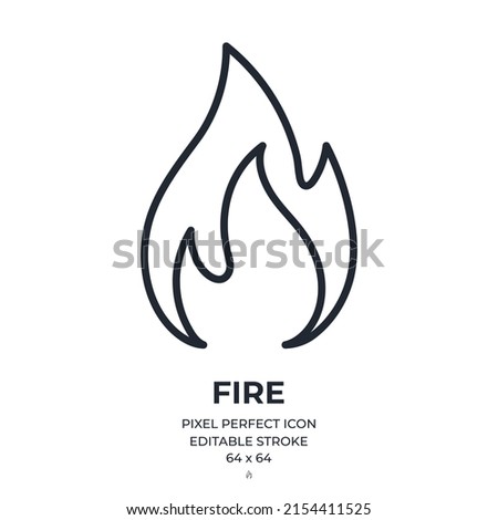 Fire flame editable stroke outline icon isolated on white background flat vector illustration. Pixel perfect. 64 x 64.