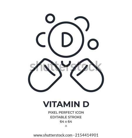 Vitamin D editable stroke outline icon isolated on white background flat vector illustration. Pixel perfect. 64 x 64.