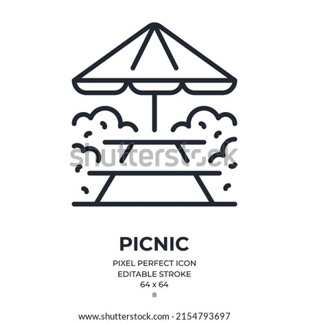 Outdoor picnic or barbecue concept  editable stroke outline icon isolated on white background flat vector illustration. Pixel perfect. 64 x 64.