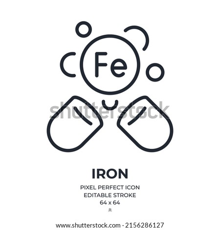 Iron capsule editable stroke outline icon isolated on white background flat vector illustration. Pixel perfect. 64 x 64.