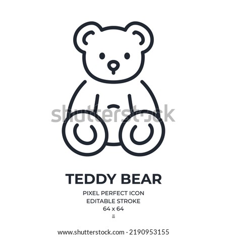 Teddy bear editable stroke outline icon isolated on white background flat vector illustration. Pixel perfect. 64 x 64.