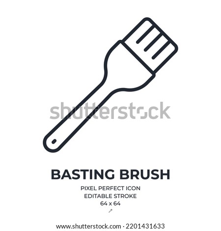 Basting brush editable stroke outline icon isolated on white background flat vector illustration.