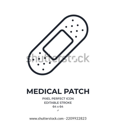 Medical patch editable stroke outline icon isolated on white background flat vector illustration. Pixel perfect. 64 x 64.