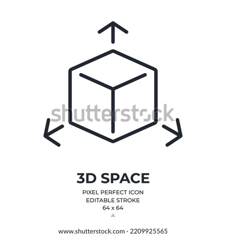 3D space editable stroke outline icon isolated on white background flat vector illustration. Pixel perfect. 64 x 64.