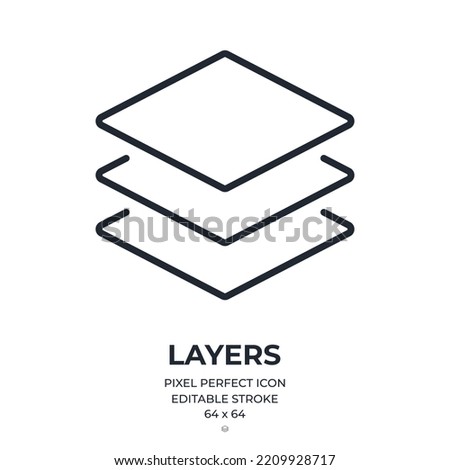 Layers editable stroke outline icon isolated on white background flat vector illustration. Pixel perfect. 64 x 64.