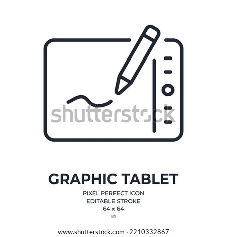 Graphic tablet editable stroke outline icon isolated on white background flat vector illustration. Pixel perfect. 64 x 64.