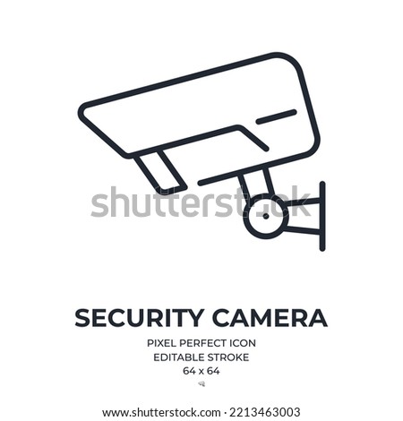 Security camera cctv editable stroke outline icon isolated on white background flat vector illustration. Pixel perfect. 64 x 64.