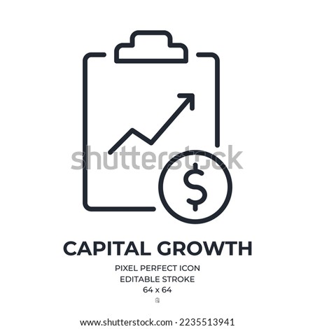 Capital growth clipboard editable stroke outline icon isolated on white background flat vector illustration. Pixel perfect. 64 x 64.