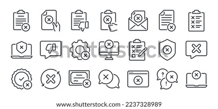 Reject, mistake, wrong, close or refuse  editable stroke outline icons set isolated on white background flat vector illustration. Pixel perfect. 64 x 64.