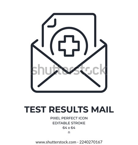 Medical test results mail editable stroke outline icon isolated on white background flat vector illustration. Pixel perfect. 64 x 64.