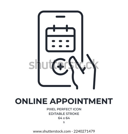 Online appointment editable stroke outline icon isolated on white background flat vector illustration. Pixel perfect. 64 x 64.