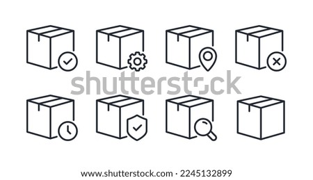 Boxes and packages set. Shipping and delivery concept editable stroke outline icons isolated on white background flat vector illustration. Pixel perfect. 64 x 64.