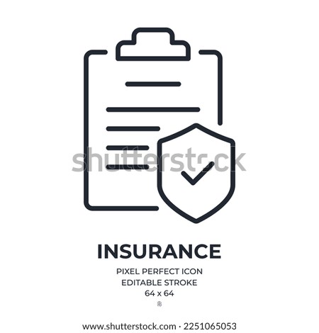 Insurance policy editable stroke outline icon isolated on white background flat vector illustration. Pixel perfect. 64 x 64.