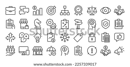 Business and marketing related editable stroke outline icons set isolated on white background flat vector illustration. Pixel perfect. 64 x 64.