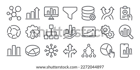Data structure and analysis concept editable stroke outline icon isolated on white background flat vector illustration. Pixel perfect. 64 x 64.