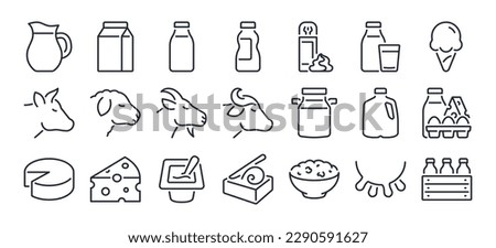 Dairy and milk products editable stroke outline icons set isolated on white background flat vector illustration. Pixel perfect. 64 x 64.