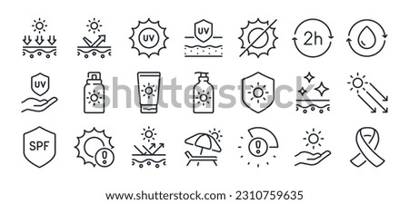 Sunscreen and uv protection concept editable stroke outline icon isolated on white background flat vector illustration. Pixel perfect. 64 x 64.