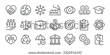 CSR Corporate social responsibility and sustainability editable stroke outline icon isolated on white background flat vector illustration. Pixel perfect. 64 x 64.