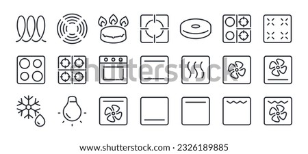 Stove, cooktop, oven related editable stroke outline icons set isolated on white background flat vector illustration. Pixel perfect. 64 x 64.