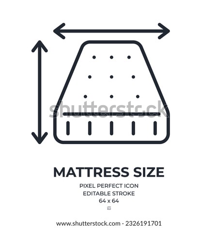 Mattress size editable stroke outline icon isolated on white background flat vector illustration. Pixel perfect. 64 x 64.