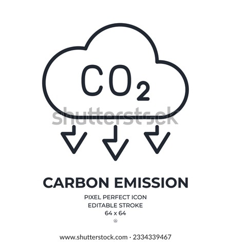 CO2 carbon emission editable stroke outline icon isolated on white background flat vector illustration. Pixel perfect. 64 x 64.