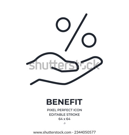 Benefit, discount, percent, sale editable stroke outline icon isolated on white background flat vector illustration. Pixel perfect. 64 x 64.