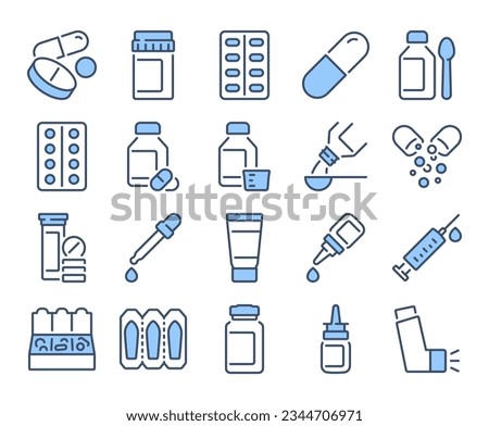 Medicine dosage forms blue editable stroke outline icon isolated on white background flat vector illustration. Pixel perfect. 64 x 64.