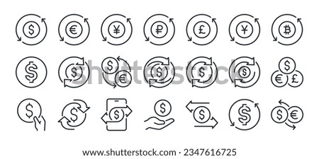 Currency and money exchange editable stroke outline icon isolated on white background flat vector illustration. Pixel perfect. 64 x 64.