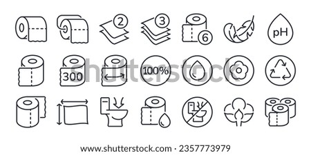 Toilet paper roll editable stroke outline icons set isolated on white background flat vector illustration. Pixel perfect. 64 x 64.