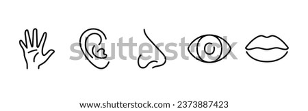 Five human senses editable stroke outline icons set isolated on white background flat vector illustration. Pixel perfect. 64 x 64.