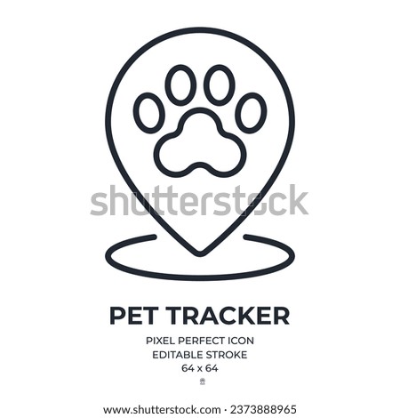 Pet tracker and store map pin editable stroke outline icon isolated on white background flat vector illustration. Pixel perfect. 64 x 64.
