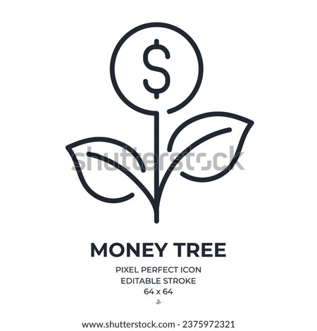 Money tree editable stroke outline icon isolated on white background flat vector illustration. Pixel perfect. 64 x 64.