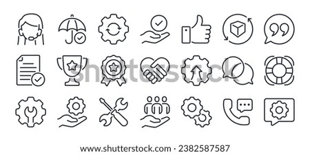 After sales service editable stroke outline icons set isolated on white background flat vector illustration. Pixel perfect. 64 x 64.