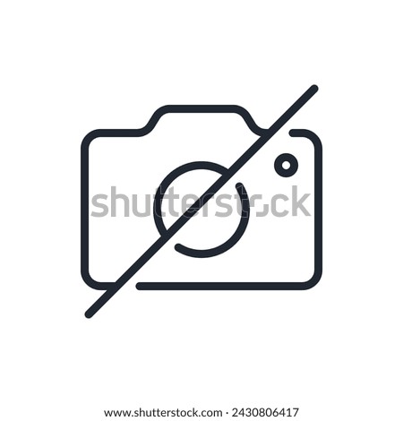 No photo or camera prohibition editable stroke outline icon isolated on white background flat vector illustration. Pixel perfect. 64 x 64.