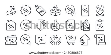 Sale, discount, price reduction editable stroke outline icons set isolated on white background flat vector illustration. Pixel perfect. 64 x 64