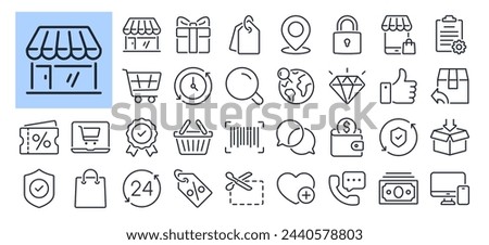 E-commerce and online shopping editable stroke outline icons set isolated on white background flat vector illustration. Pixel perfect. 64 x 64